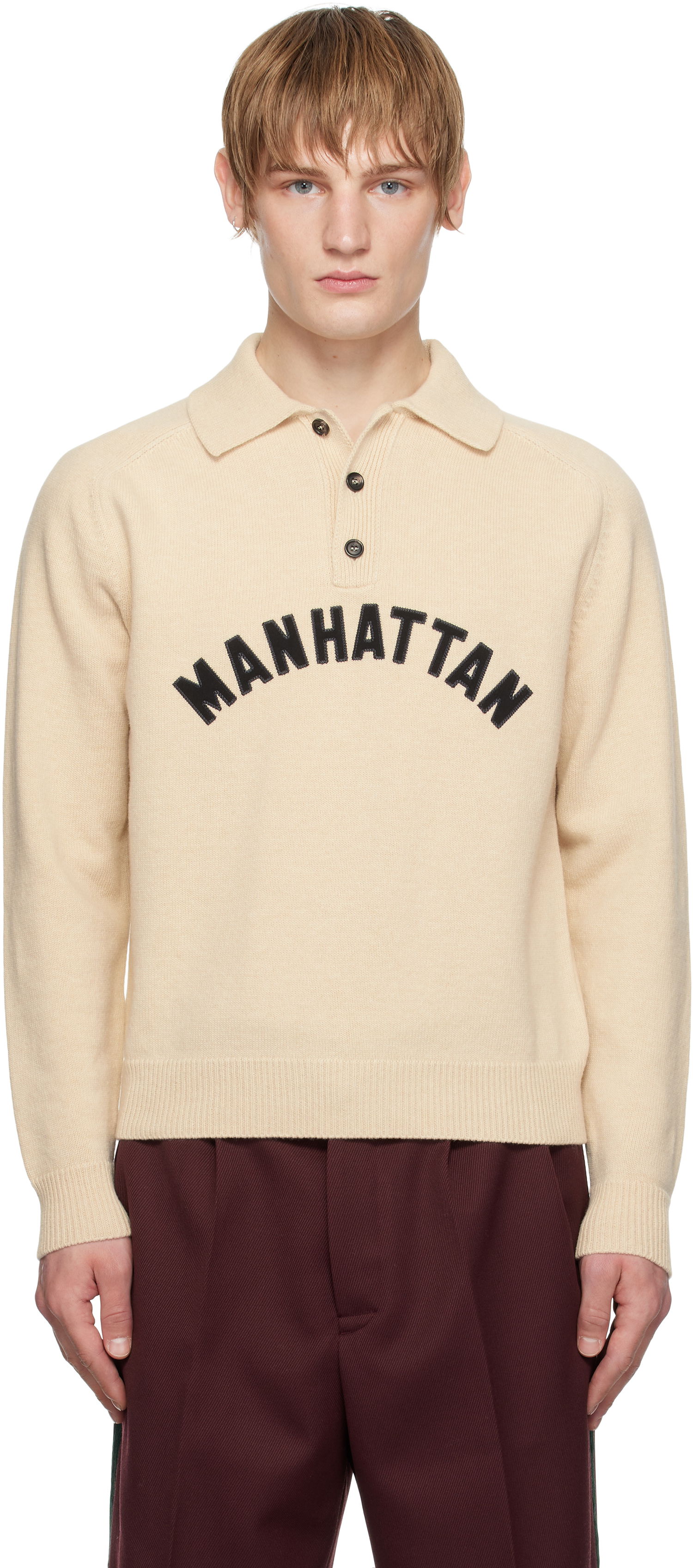 Sweater Bode Knit Polo with Embroidered Logo Beige | MRF24KT008, 0