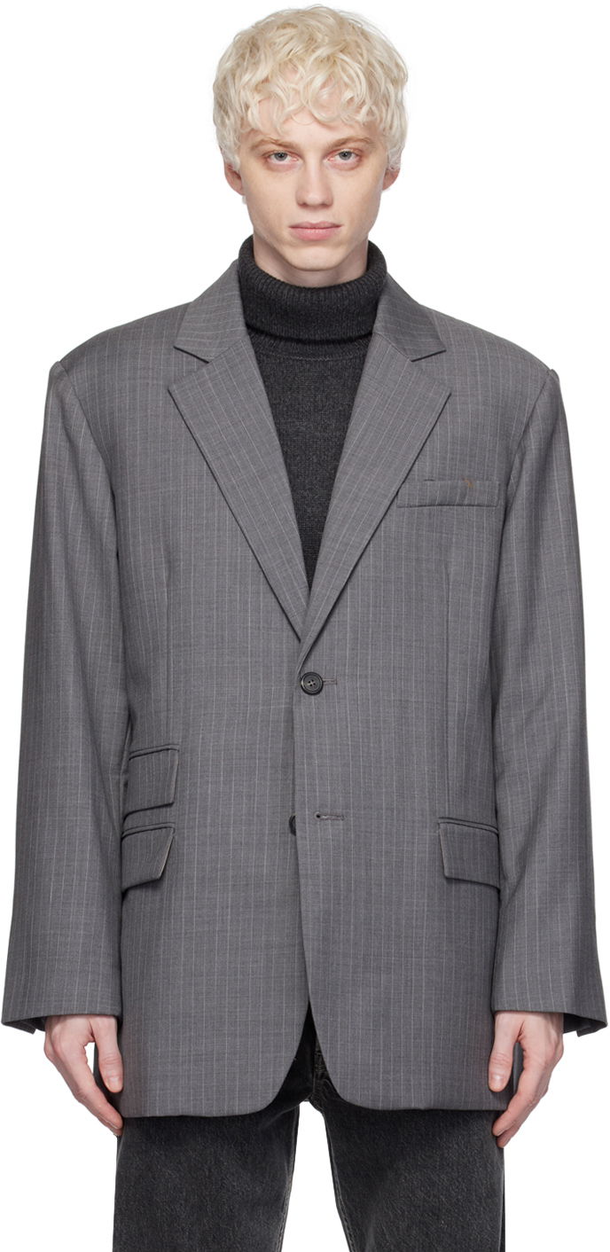 Jacka Helmut Lang Oversized Pinstripe Blazer Grå | N09HM104