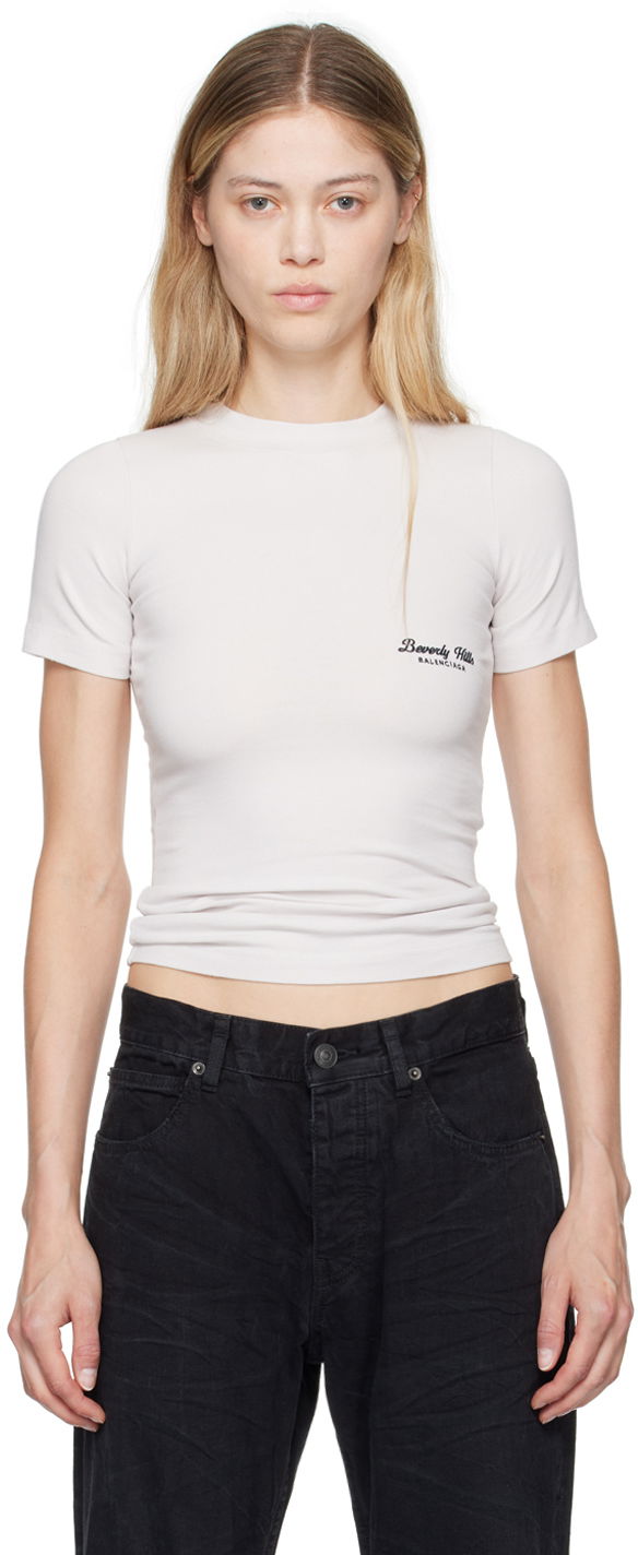 T-shirt Balenciaga Off-White 'Beverly Hills' Fitted T-Shirt Vit | 768075 TQVS5