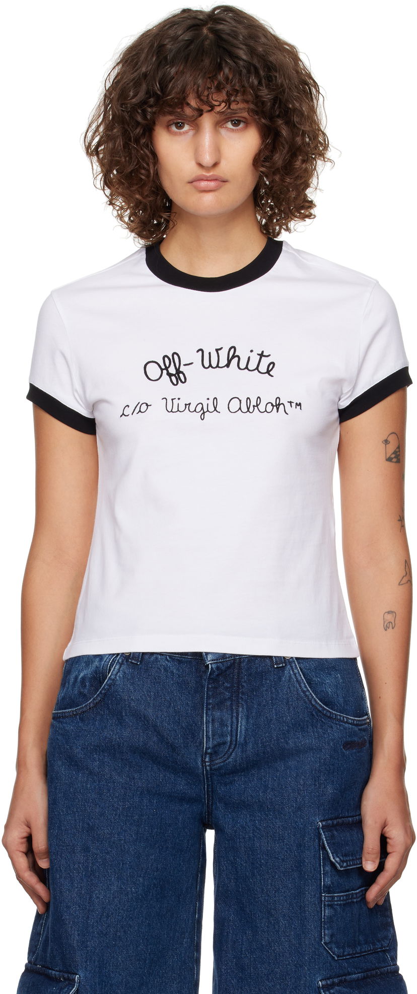 T-shirt Off-White Embroidered Script Logo Fitted T-Shirt Vit | OWAA112F24JER0010110