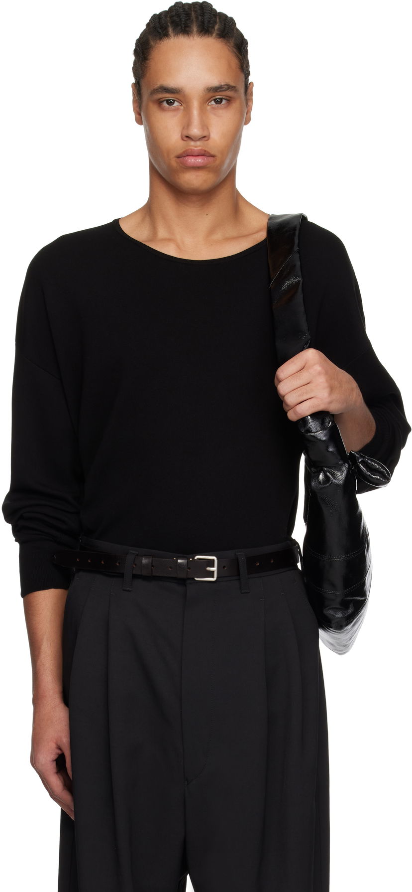Sweater LEMAIRE Lemaire Fine Cotton Long Sleeve Sweater Svart | TO1373 LK1041