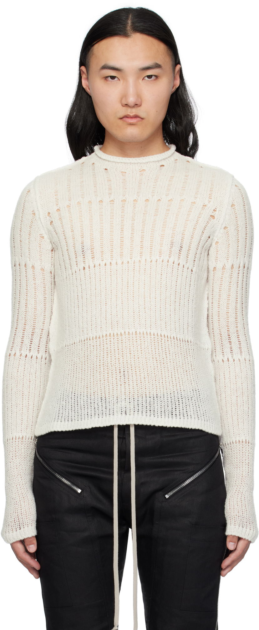 Sweater Rick Owens Rick Owens Hollywood Grid Knit Cropped Sweater Vit | RU01E5680 KGRID
