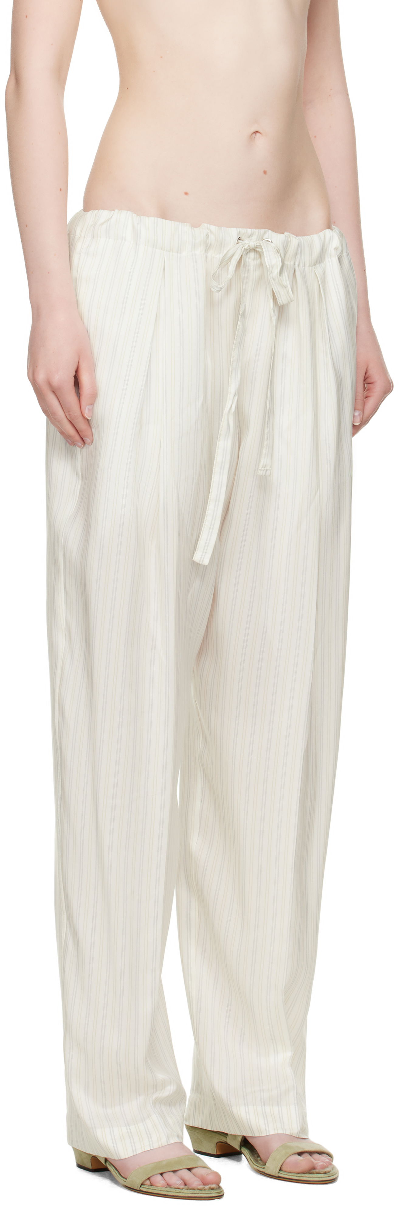 Byxor Khaite KHAITE Trenton Striped Drawstring Trousers Vit | 31603003, 1