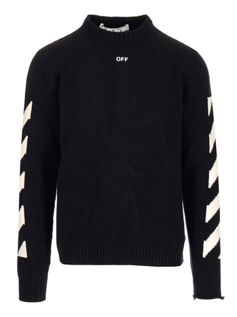 Sweater Off-White Diagonal Crewneck Sweater Svart | OMHE023C99KNI0011001