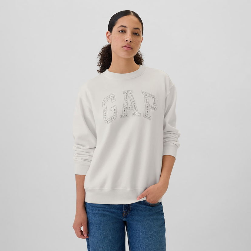 Sweatshirt GAP Logo Crew White Rhinestone Vit | 554936-35