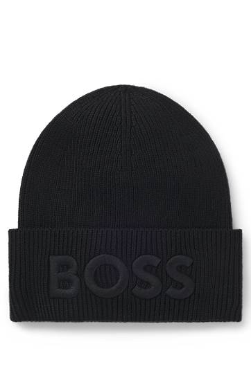 Mössa BOSS BOSS Wool-Blend Beanie with Embroidered Logo Svart | 50522449, 0
