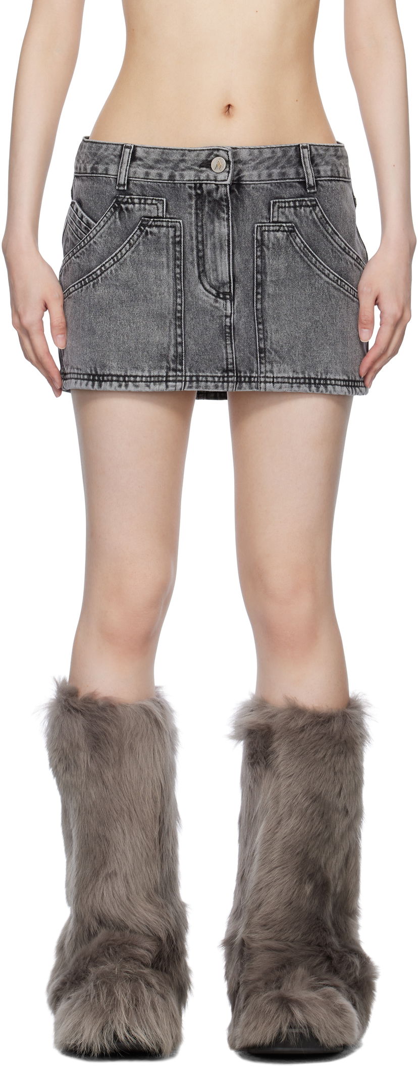 Kjol The Attico The Attico Faded Denim Miniskirt Grå | 250WCR00137 DDD104AA