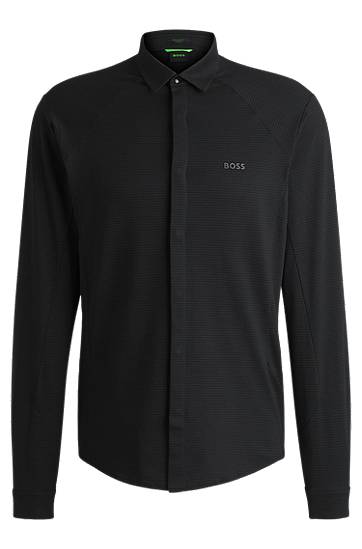 Skjorta BOSS Regular-Fit Knitted Cotton Piqué Shirt Svart | 50540201, 0
