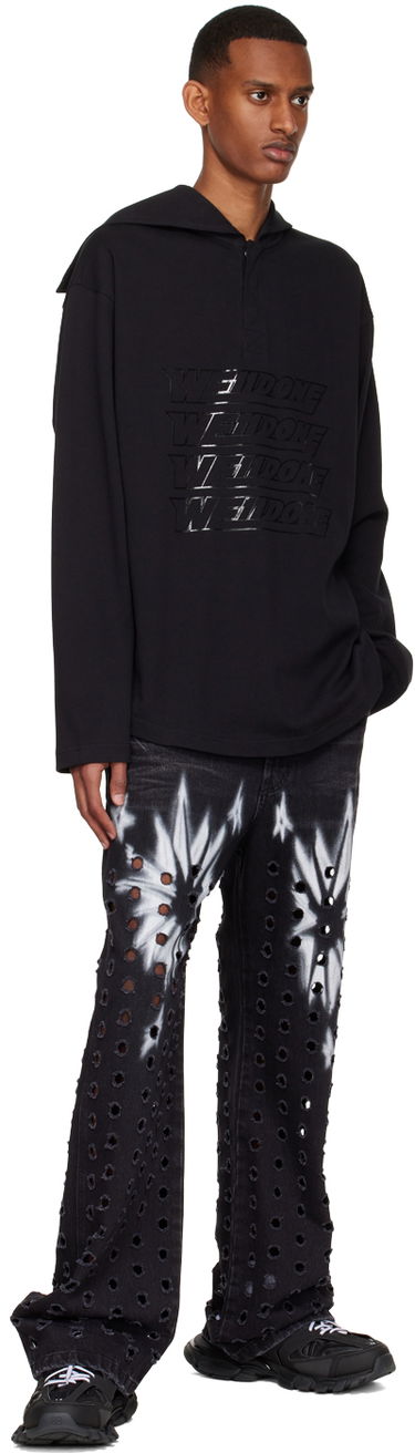 Sweatshirt We11done We11done Embossed-Logo Cotton Henley Svart | WD-TT1-22-554-U-BK, 3