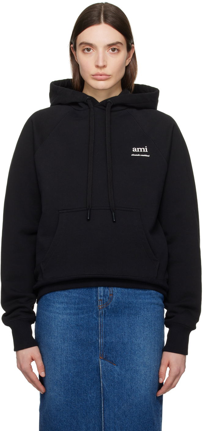Sweatshirt AMI Paris Raglan Hoodie Svart | USW224.747