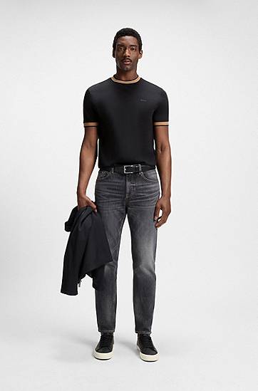 T-shirt BOSS Slim-Fit T-Shirt with Contrast Trims Svart | 50543858, 1