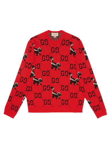 Sweater Gucci GG And Skunk Wool Knit Sweater Röd | 711576 XKCL2 6229