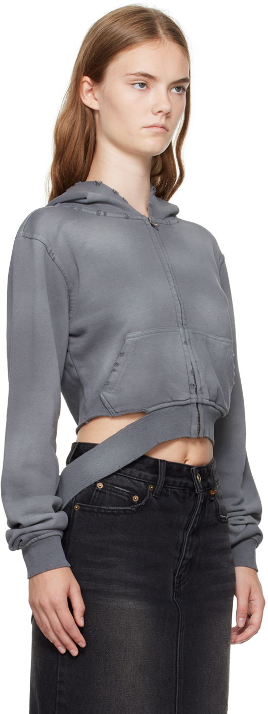 Sweatshirt We11done We11done Distressed Zip-Up Cropped Hoodie Grå | WD-TJ2-24-808-W-CH, 1