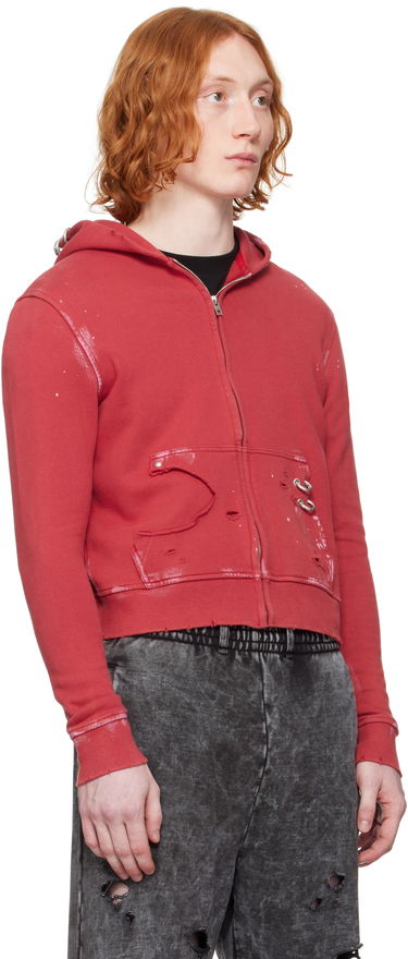 Sweatshirt We11done We11done Pierced Zip-Up Hoodie Röd | WD-TJ0-25-821-U-RD, 1
