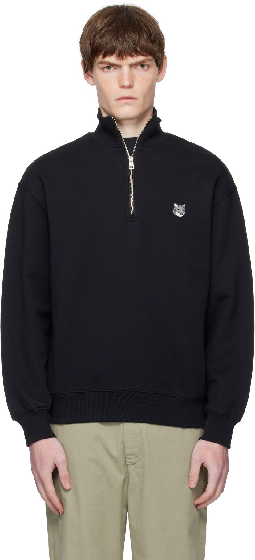 Sweatshirt MAISON KITSUNÉ Maison Kitsuné Fox Head Comfort Half Zip Sweatshirt Svart | PM00305KM0341