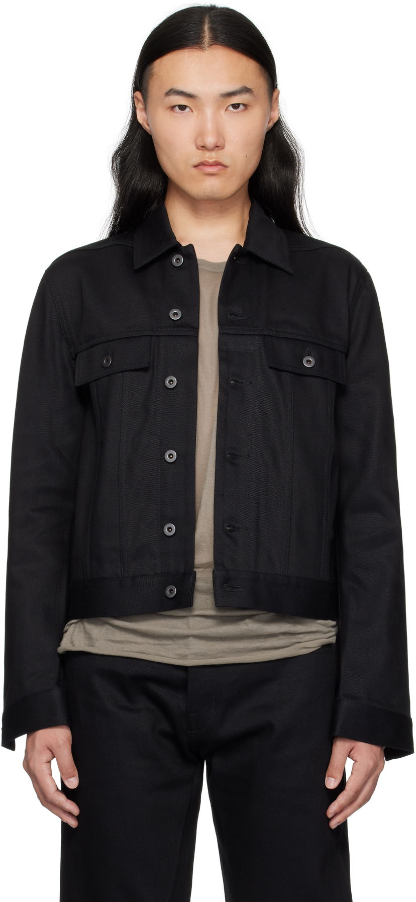 Jacka Rick Owens Rick Owens DRKSHDW Hollywood Trucker Denim Jacket Svart | DL01E6788 BLKJP