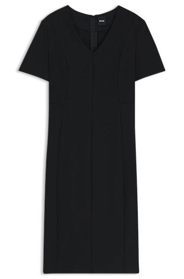 Klä BOSS Stretch Fabric V-Neck Dress Svart | 50493529