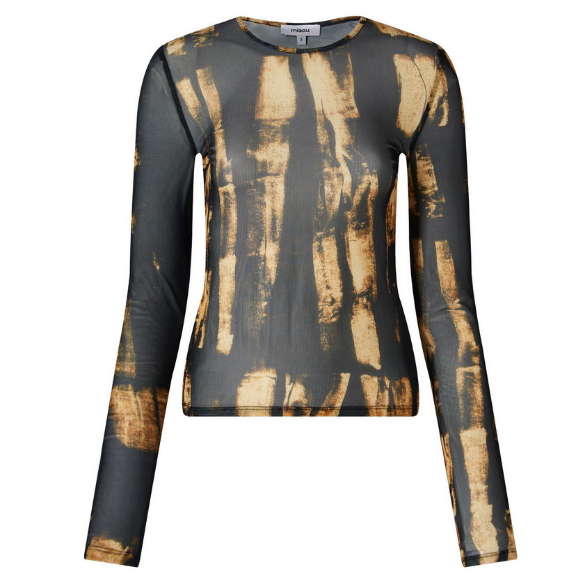 T-shirt Miaou Miaou Semi-Sheer Long Sleeve Top Brun | 7029PM2TBR