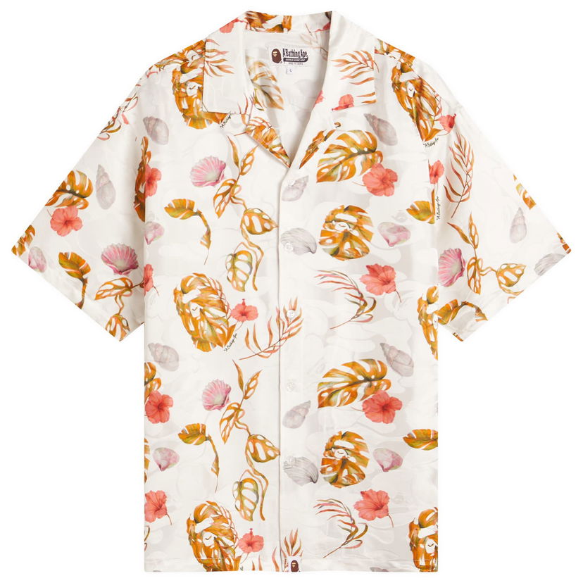 Skjorta BAPE A Bathing Ape Vacation Pattern Open Collar Shirt, Size Large Vit | 001SRL301308M-WHT