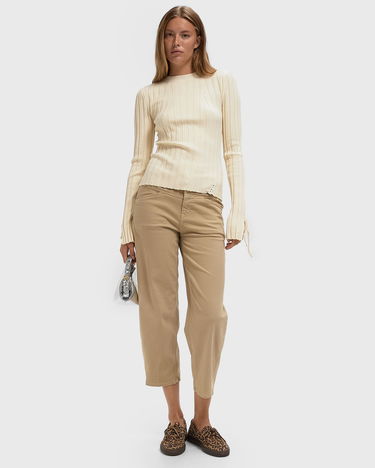 Sweater ØLÅF Tie Sleeve Ribbed Knit Top Vit | W220708-OFF-WHITE, 2