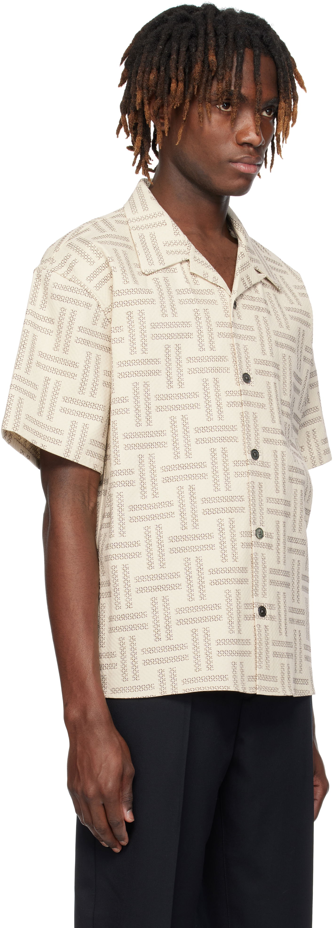 Skjorta KENZO Kenzo Paris 'KENZO Weave' Short Sleeve Shirt Beige | FF55CH1109JF, 1
