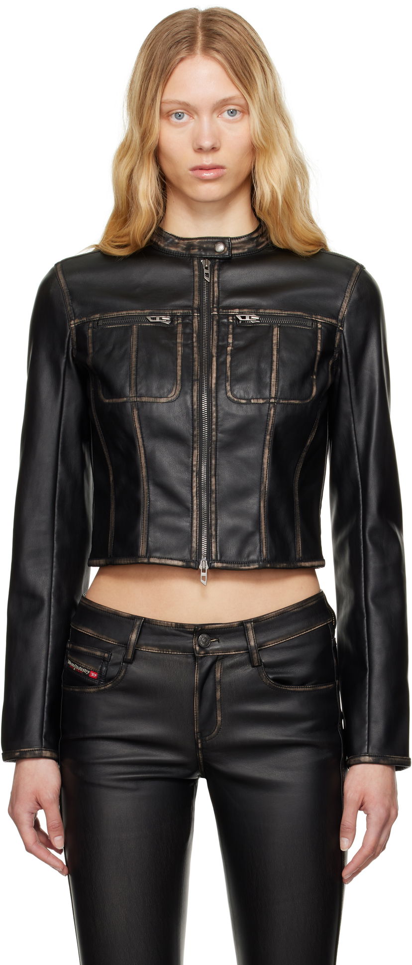 Jacka Diesel G-Lobe Faux-Leather Cropped Jacket Svart | A16660 0IKAR