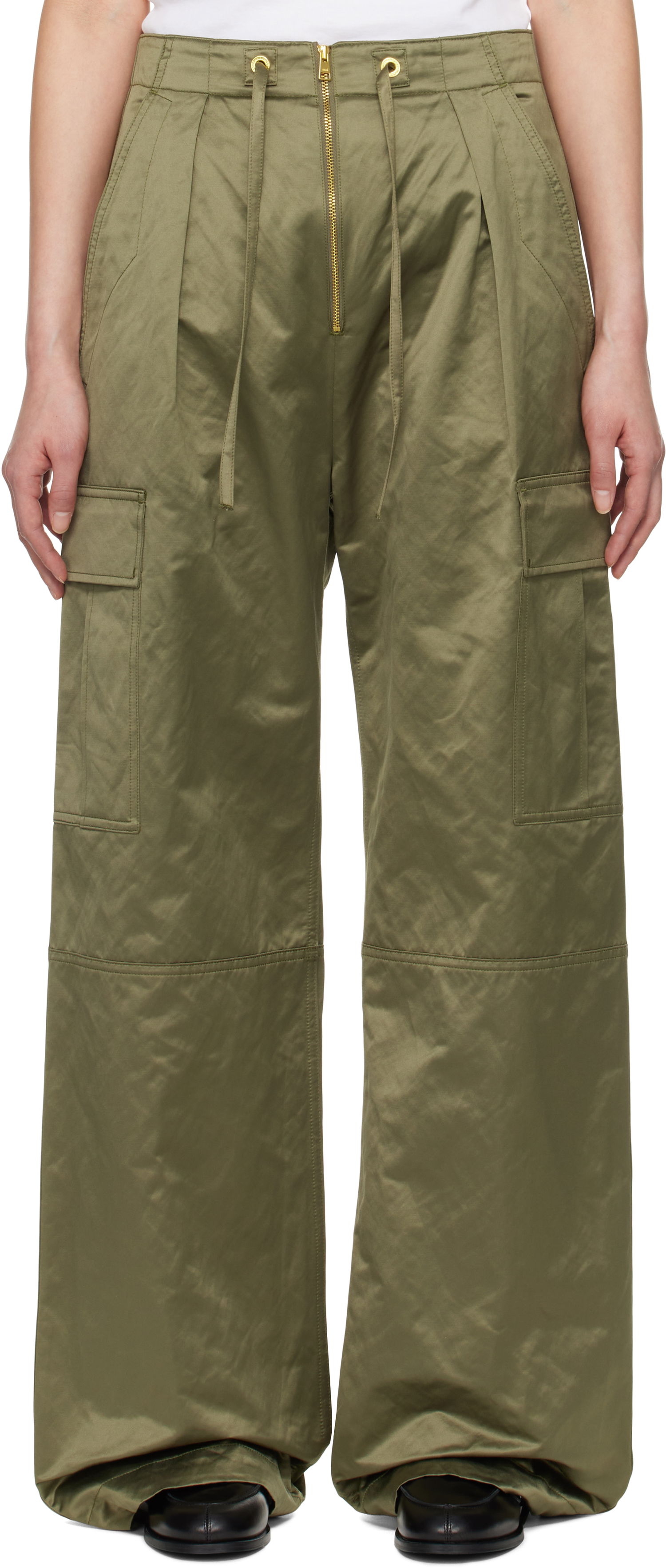 Cargo byxor AMI AMI Paris Satin Zipped Cargo Trousers Grön | FTR310.CO0100, 0