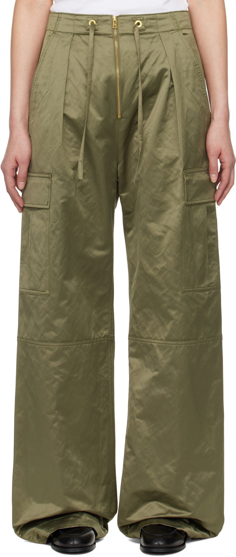 Cargo byxor AMI AMI Paris Satin Zipped Cargo Trousers Grön | FTR310.CO0100