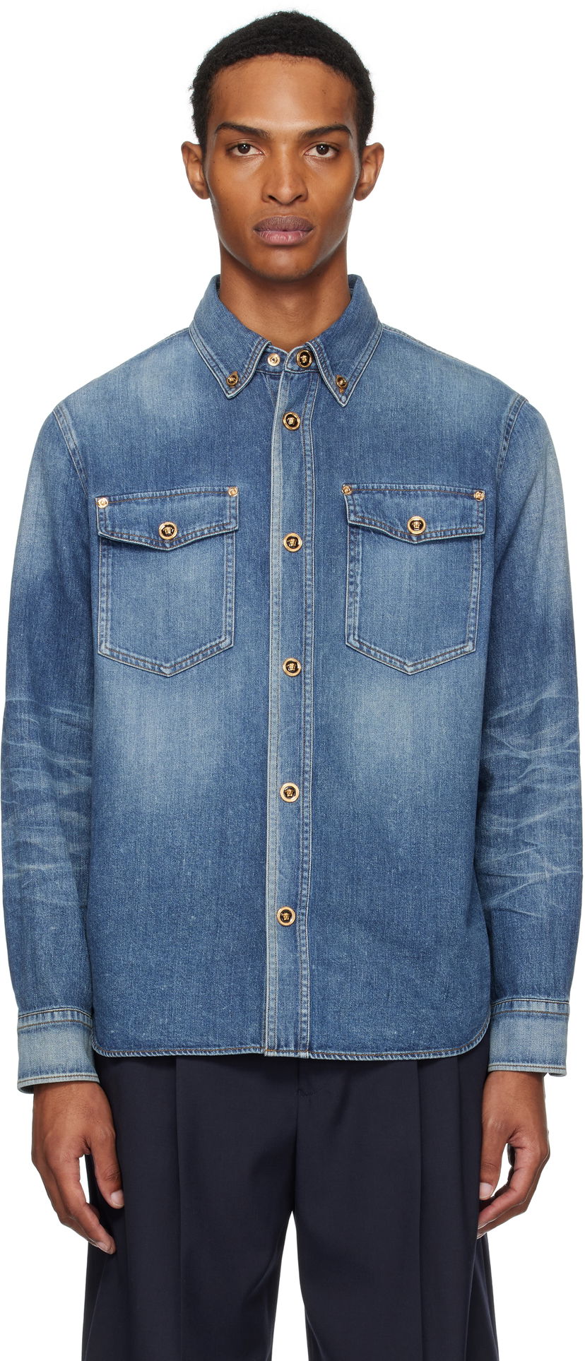 Skjorta Versace Versace Denim Shirt Blå | 1013887_1A14406
