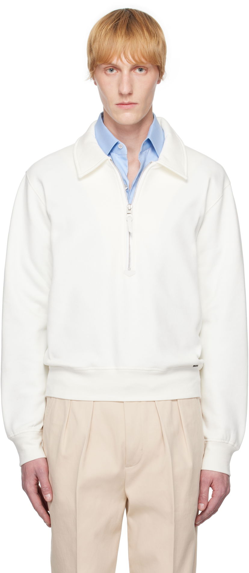 Sweater Tom Ford TOM FORD Cotton Cashmere Zip Rugby Jacket Vit | JEL003-JMC050S25