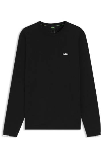 Sweater BOSS Cotton long-sleeved sweater with contrast details Svart | 50541940, 0