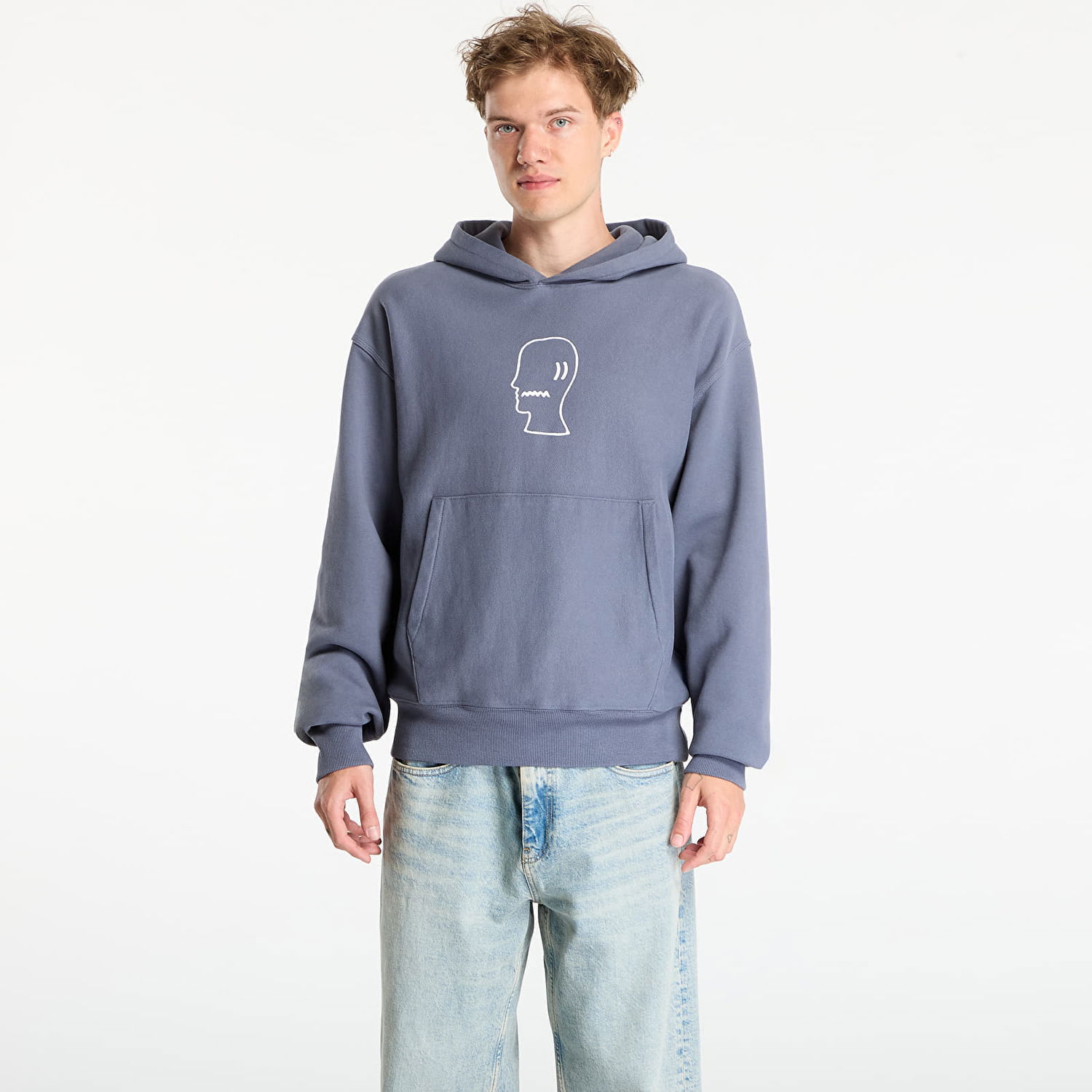 Sweatshirt Brain Dead Logo Head Hoodie Slate Blå | BDS25T09004821BL05, 0