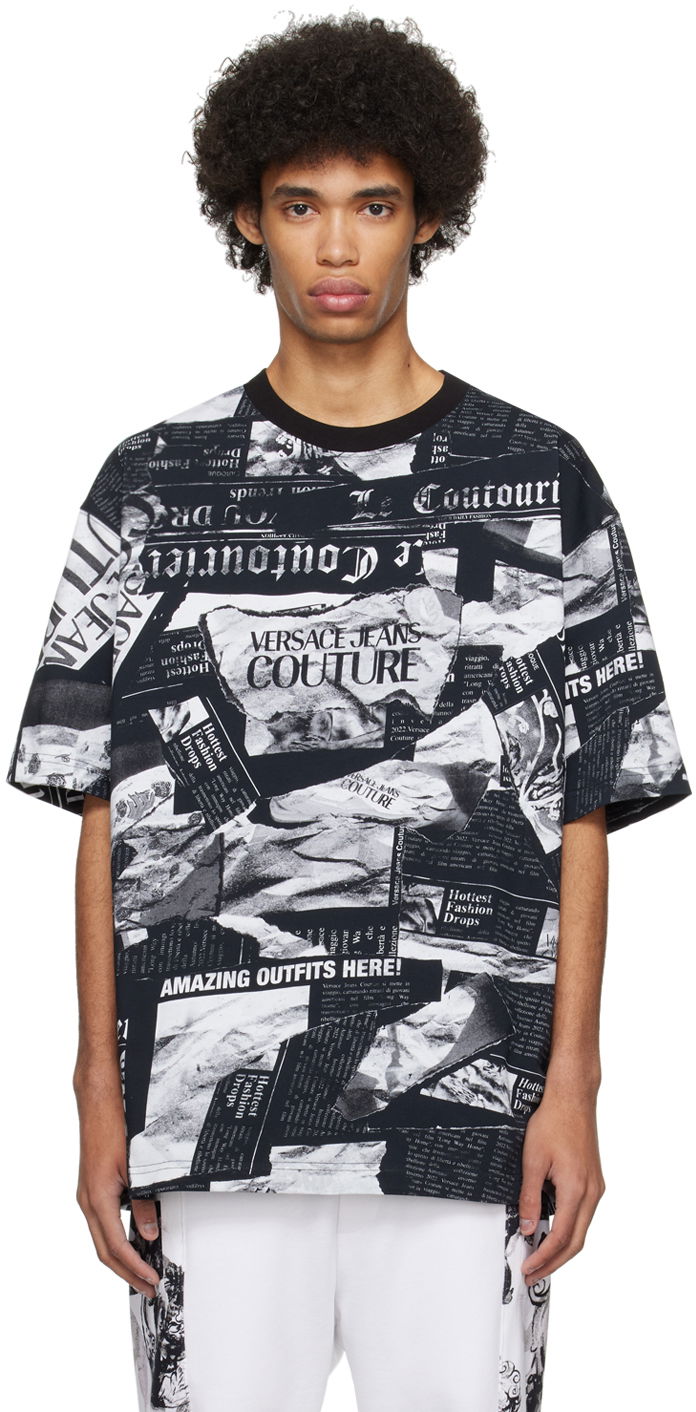 T-shirt Versace Jeans Couture Magazine T-Shirt Svart | E76GAH6L0_EJS275