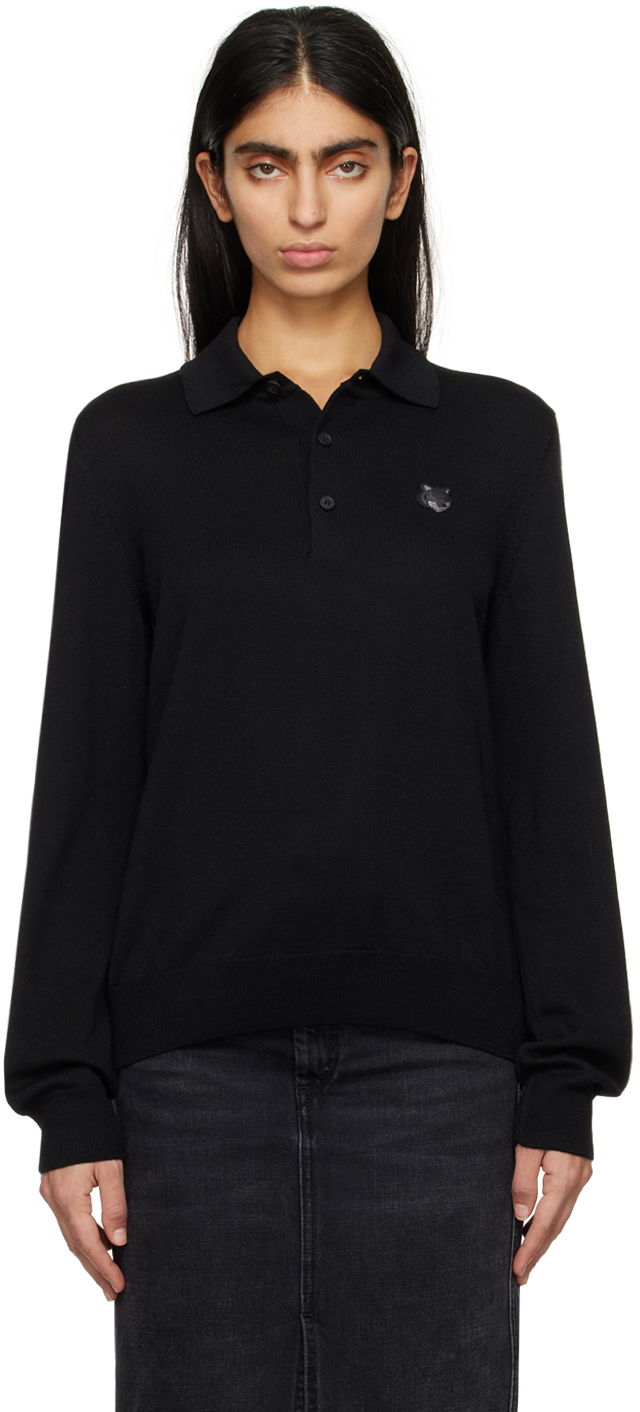 Polotröja MAISON KITSUNÉ Bold Fox Polo Svart | MM00211KT1036