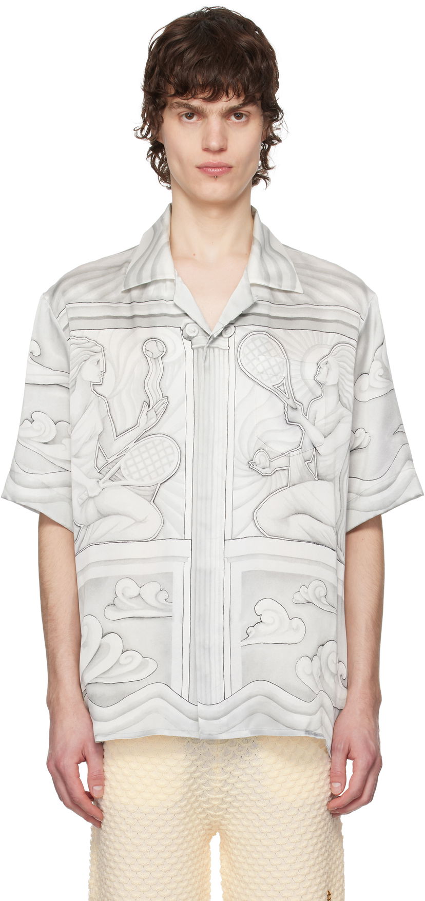 Skjorta Casablanca Casablanca Sacred Stone Silk Shirt Vit | U-MPS25-SH-003-07