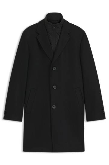 Rockar BOSS Single-breasted wool-blend coat with quilted inner vest Svart | 50546546, 0