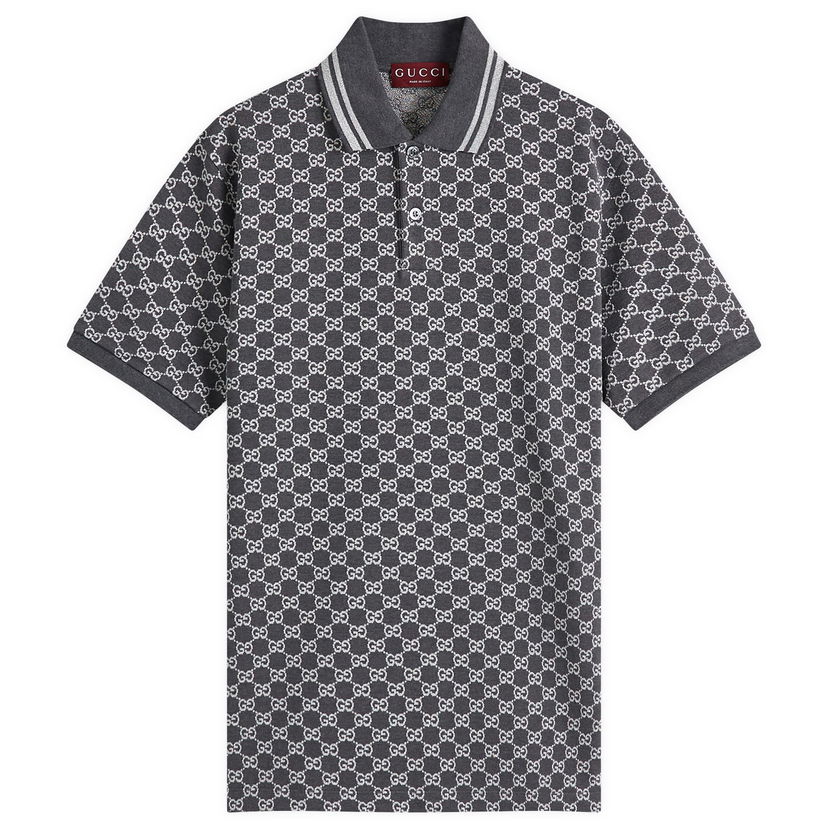 Polotröja Gucci Gucci GG Jacquard Cotton Piquet Polo Shirt, Size Large Grå | 815514-XJG5P-1165