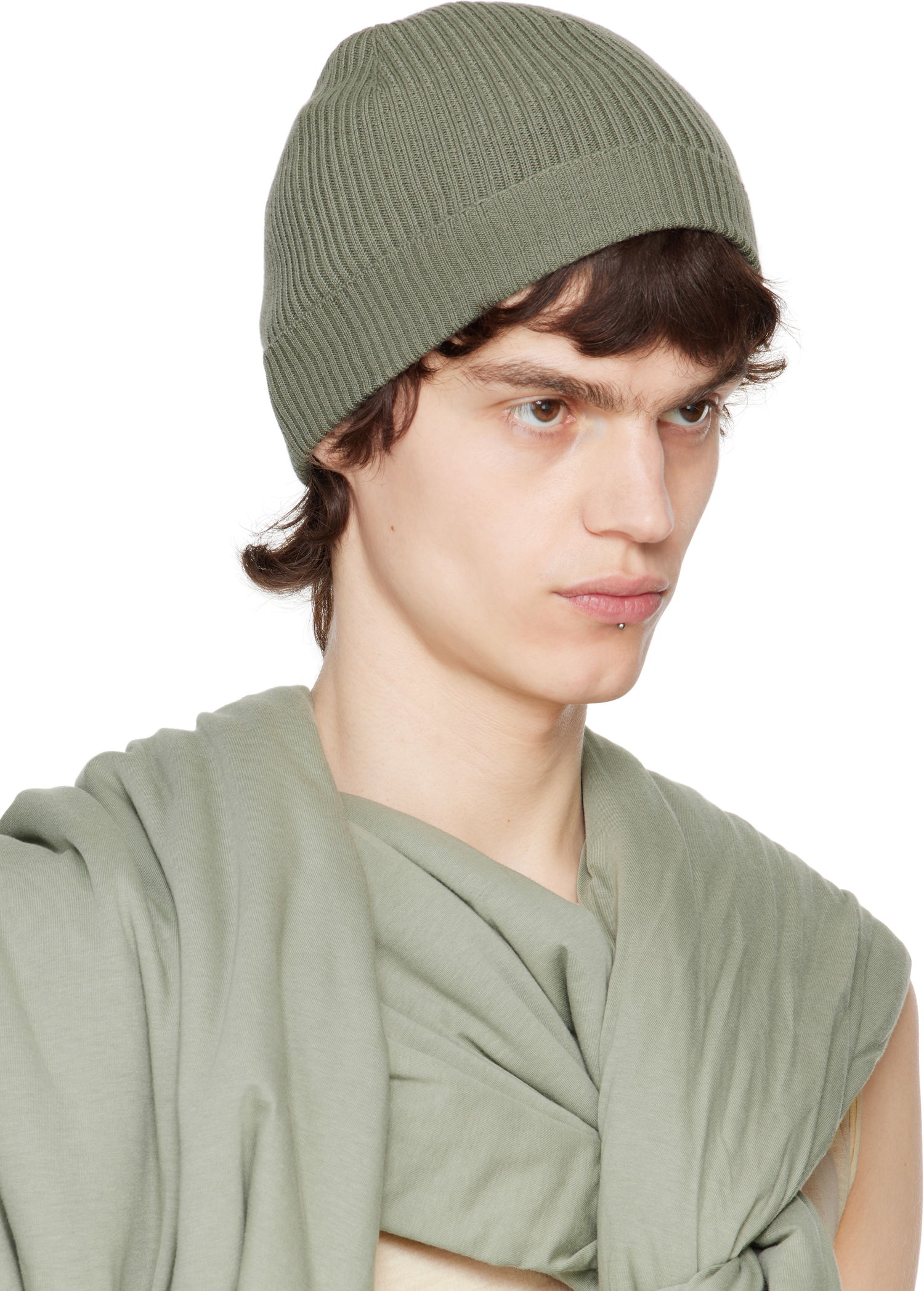 Mössa Rick Owens Rick Owens Hollywood Ribbed Beanie Grön | RU01E5495 RIBWS, 1