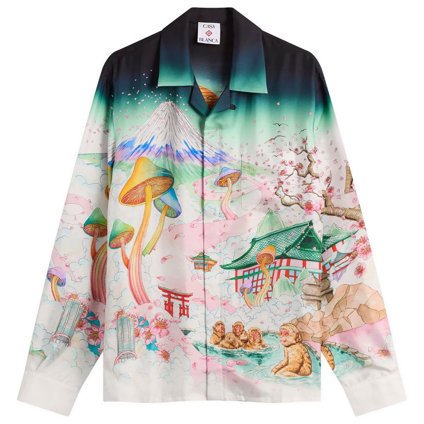 Skjorta Casablanca Cuban Collar Long Sleeve Silk Twill Shirt, Size Large, Casablanca Flerfärgad | U-AW25-SH-006-03