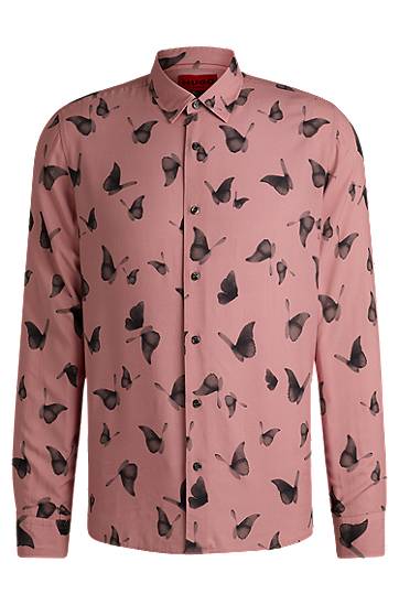 Skjorta BOSS Regular Fit Butterfly Print Poplin Shirt Rosa | 50534247