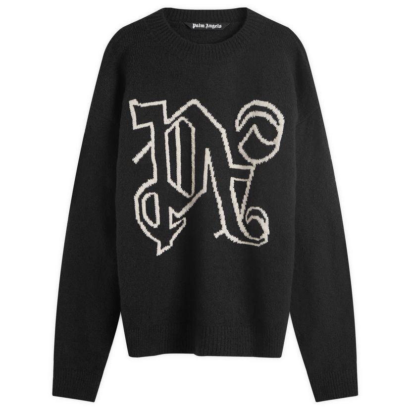 Sweater Palm Angels Monogram Knit Sweater Svart | PMHE054F24KNI0011003