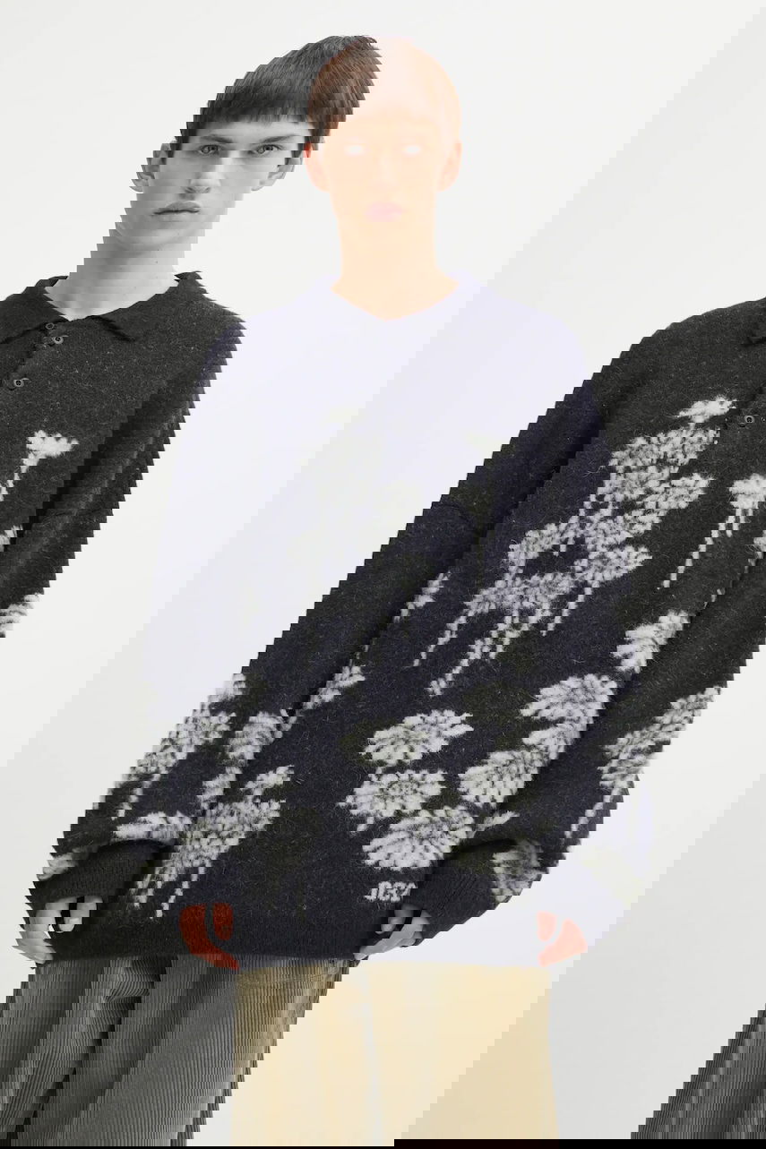 Sweater 032C Melting Daisies Wool Blend Polo Sweater Mörkblå | F25.URK.0432.000, 0