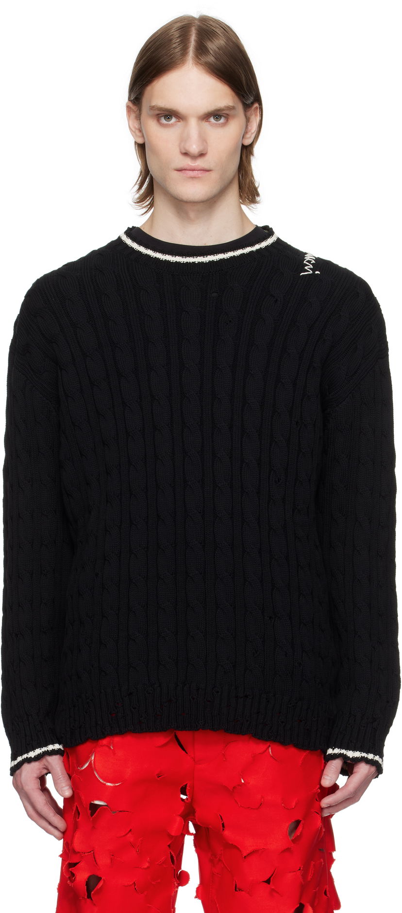 Sweater Marni Dishevelled Cable Cotton Gauge 5 Sweater Svart | GCMG0425Q0 UFC656