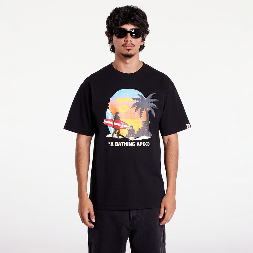 T-shirt BAPE A BATHING APE Sunset Beach Ape Head Tee M Black Svart | 001TEK701003F BLK