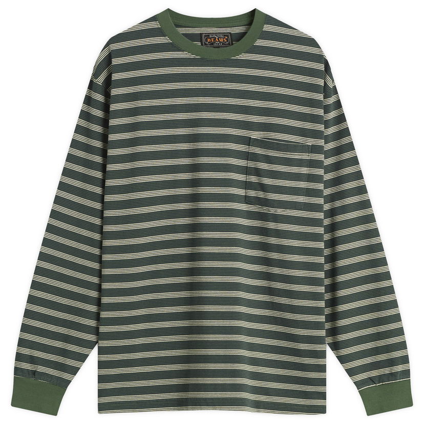 T-shirt BEAMS Beams Plus Long Sleeve Pocket T-Shirt, Size Small Grön | 3814-0087-048-65