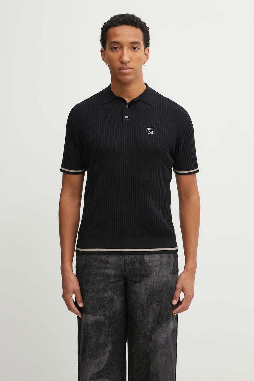 Polotröja Filling Pieces Cotton Fine Knit Polo Svart | 422570500127