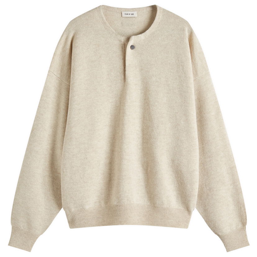 Sweater Fear of God Fear Of God Henley Fine Knit Sweater Beige | FGE220-2041LAW-277