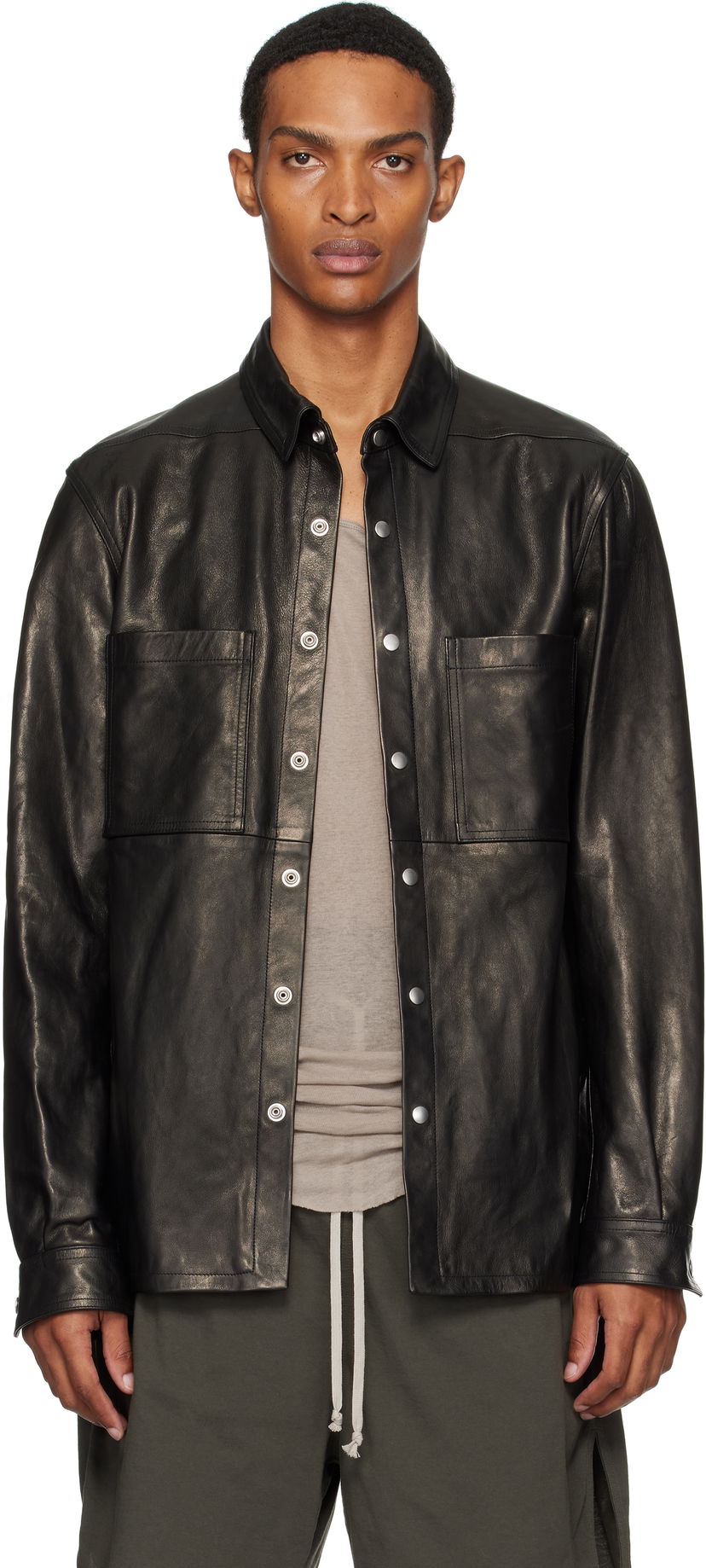 Skjorta Rick Owens Rick Owens Concordians Leather Overshirt Svart | RU02E1744 LNV