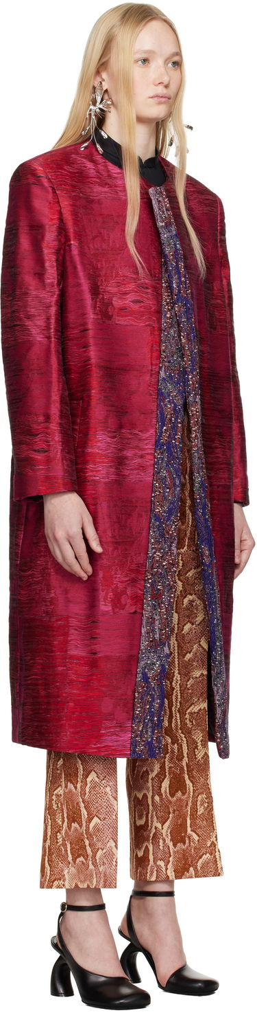 Rockar Dries Van Noten Dries Van Noten Jacquard Panel Coat Röd | 251-010222-1544, 1