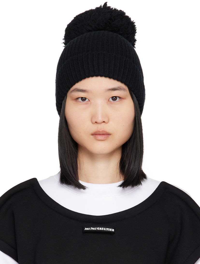 Mössa Jean Paul Gaultier Pompom Beanie Svart | 24/30-U-CC031-M074-00
